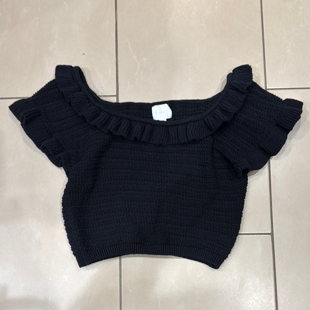 H&M Black Ruffled off shoulder Women's Sweater